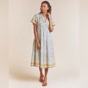 Trovata Birds‎ of Paradis || Luana Floral Midi Dress Honey Ivy Blue Yellow Small